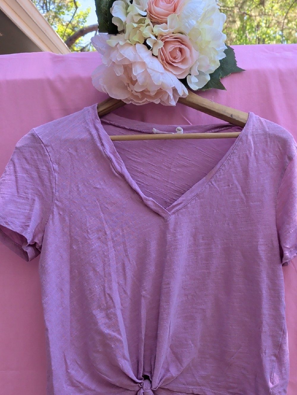 Lush Lavender V-Neck Knot Front Top